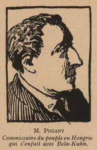 Jozsef Pogany, político revolucionário comunista húngaro, membro do governo da República Soviética Húngara em 1919 (litografia) de French School