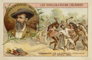 Jules Crevaux (1847-1882) nas margens do Rio Pilcomayo na Argentina em 27 de abril de 1882 de French School