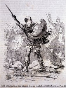 Júlio César reúne suas tropas em uma luta contra os Nerviens - no "Histoire de France" de L.-P. Anquetil de French School