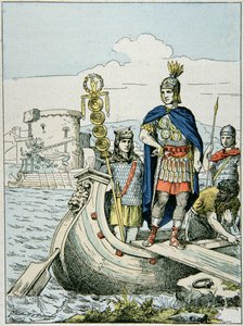 Júlio César se propõe a punir os piratas que o prenderam para pedir resgate (cor litho) de French School