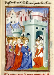 Justiça, a Virgem e os Santos, MS Harley 4431, f.361r, França, c.1410-14 (cor em pergaminho) de French School