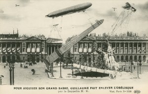 Kaiser Wilhelm II imaginou remover o obelisco de Paris por Zeppelin (litho) de French School