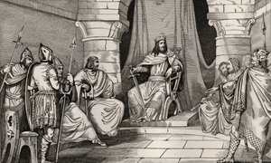 Rei Charibert (521-67) em Conselho com Magistrados, de &39;Histoire de France&39; por Colart, publicado c. 1840 de French School