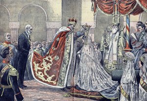 O rei Fernando I da Roménia coroa a sua rainha de French School
