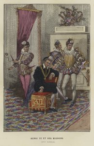 Rei Henry III da França e seus favoritos, les Mignons, do século 16 de French School