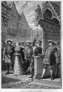 Rei Henrique VIII (Henrique) (1491-1547) Vê Ana de Cléves (1515-1557) - gravura de "L