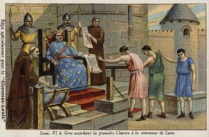 Rei Louis VI da França, concedendo o primeiro charter à cidade de Laon, 1128 de French School