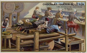 Fabrico de facas. Oficina de afiação (chromolitho) de French School