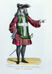 Cavaleiro da Ordem de São João de Jerusalém, ilustração da História e figurinos de ordens monásticas de padre Helyot, 1842 de French School