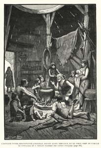 O Lar Antigo, Reconstruído, Tornado Imutável, E O Antigo Chefe de Família Consagrou-o Narrando Suas Longas Viagens (gravura) de French School