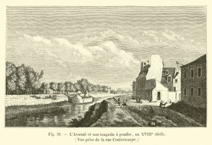 LArsenal e sua loja de pó, do século 18, vista da rua Contrescarpe de French School
