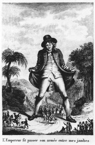 O Imperador passou o seu exército entre as minhas pernas, tirado de uma tradução de Gullivers Travels de French School