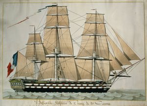 Vêneto Inflexível de Rang de 90 Cânones (O Navio de 90 Pólos da Linha) c.1835 (wc com caneta e tinta no papel)