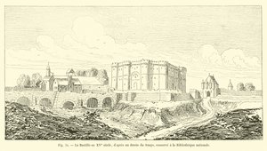 A Bastilha no século 15, depois de um desenho da época, mantido na Biblioteca Nacional de French School