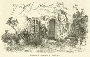 A Capela de Saint-Robert, Vista exterior (gravura) de French School