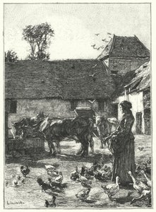 La Cour De La Ferme (gravura) de French School