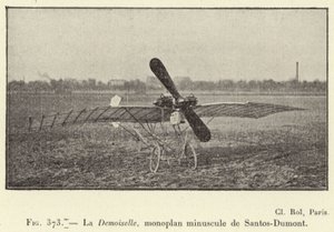 La Demoiselle, pequeno monoplano de Santos-Dumont (gravura) de French School