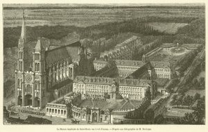 A Casa Imperial de Saint-Denis vista da vista de um pássaro (gravura) de French School