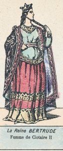 Rainha Bertrude, esposa de Clotaire II (gravura a cores) de French School