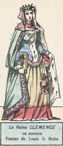 Rainha Clemence da Hungria, Esposa de Louis the Hutin (gravura colorida) de French School
