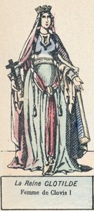 Rainha Clotilde, Esposa de Clovis I (gravura a cores) de French School