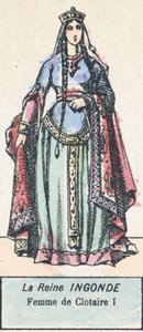 Rainha Ingonde, Esposa de Clotaire I (gravura colorida) de French School