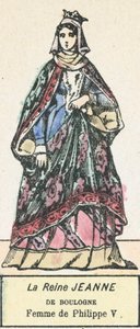 Rainha Jeanne de Boulogne, Esposa de Filipe V (gravura a cores) de French School