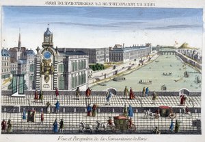 La Samaritaine (bomba de água) na Pont Neuf em Paris - vista ótica de French School