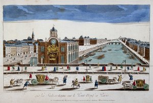 La Samaritaine (bomba de água) na Pont Neuf em Paris - vista ótica de French School
