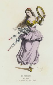 La Vieille (gravura a cores) de French School