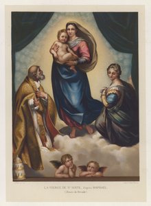 A Virgem de São Sixtus, depois de Rafael, Museu de Dresden (chromolitho) de French School