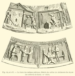 Fundição de metais preciosos (gravura) de French School