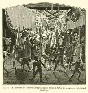 A múmia dos homens selvagens, chamada desde o Ballet of the Ardents, no hotel real Saint-Paul de French School