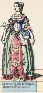 Rainha Claude de França, esposa de François I (gravura a cores) de French School