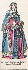 Rainha Clemence da Hungria, esposa de Louis 10 (gravura colorida) de French School