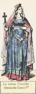 Rainha Clotilde, esposa de Clovis I (gravura a cores) de French School