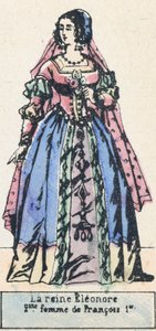 Rainha Eleanor, 2ª esposa de Francisco I (gravura colorida) de French School