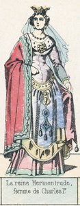 Rainha Hermentrude, esposa de Carlos I (gravura colorida) de French School
