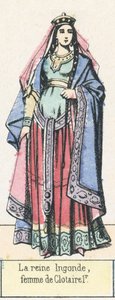 Rainha Ingunda, esposa de Clotaire 1r (gravura colorida) de French School
