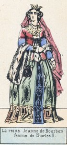 Rainha Jeanne de Bourbon, esposa de Charles 5 (gravura colorida) de French School