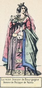 Rainha Joana de Borgonha, esposa de Filipe de Valois (gravura colorida) de French School