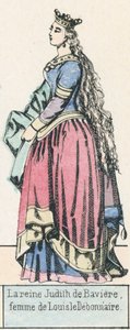 Rainha Judith de Baviere, esposa de Louis the Pardoner (gravura colorida) de French School