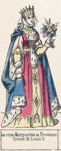 Rainha Marguerite de Provence, esposa de Louis 9 (gravura colorida) de French School