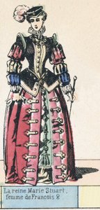 Rainha Mary Stuart, esposa de Francisco 2 (gravura colorida) de French School