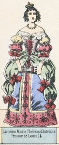 Rainha Marie Therese da Áustria, esposa de Louis 14 (gravura a cores) de French School
