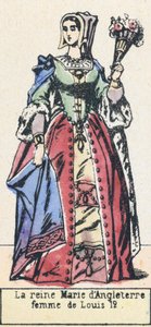 Rainha Maria de Inglaterra, esposa de Luís 12 (gravura colorida) de French School