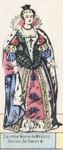 Rainha Marie de Medicis, esposa de Henry 4 (gravura colorida) de French School