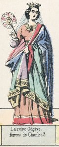 Rainha Odgive, esposa de Carlos 3 (gravura colorida) de French School