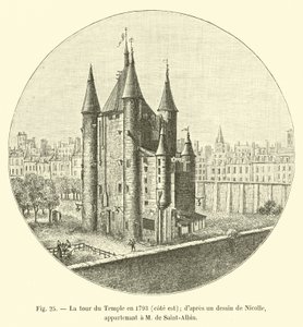 A torre do templo em 1793, costa leste; depois de um desenho de Nicolle; de propriedade do Sr. de Saint-Albin de French School