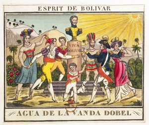 Rótulo para água de lavanda evocando o espírito de Bolívar, c.1830 (gravura a cores) de French School